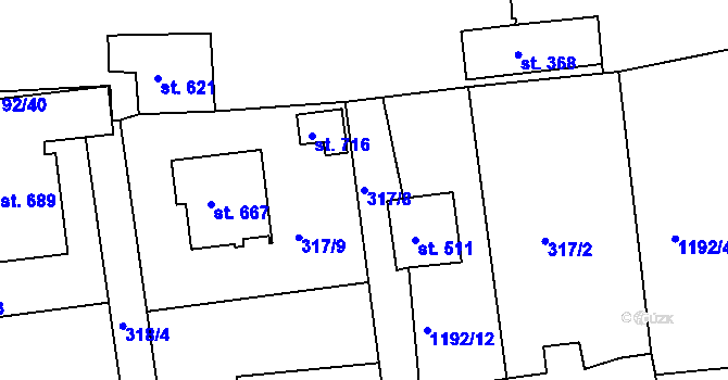 Parcela st. 317/8 v KÚ Žebrák, Katastrální mapa