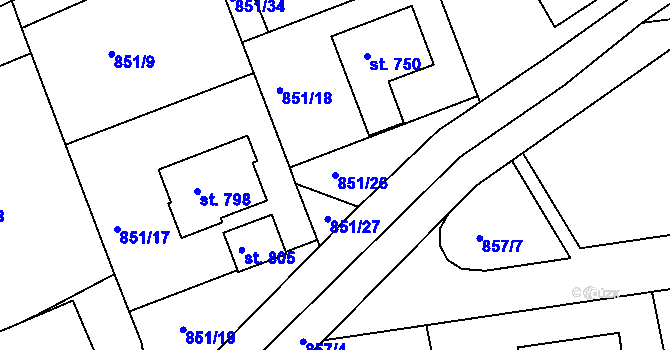 Parcela st. 851/26 v KÚ Žebrák, Katastrální mapa