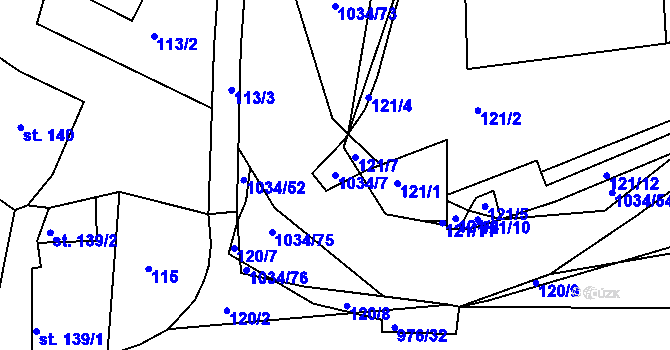 Parcela st. 1034/7 v KÚ Žebrák, Katastrální mapa