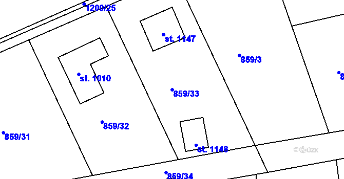 Parcela st. 859/33 v KÚ Žebrák, Katastrální mapa