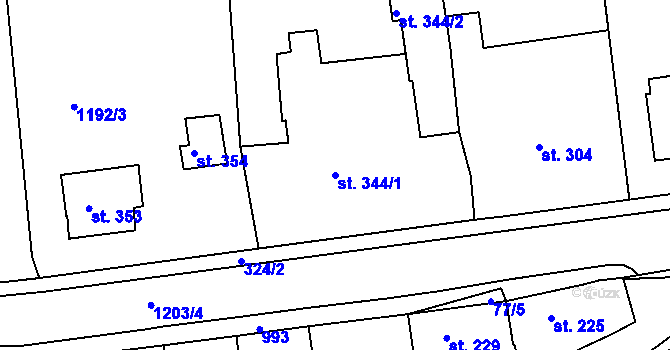 Parcela st. 344/1 v KÚ Žebrák, Katastrální mapa