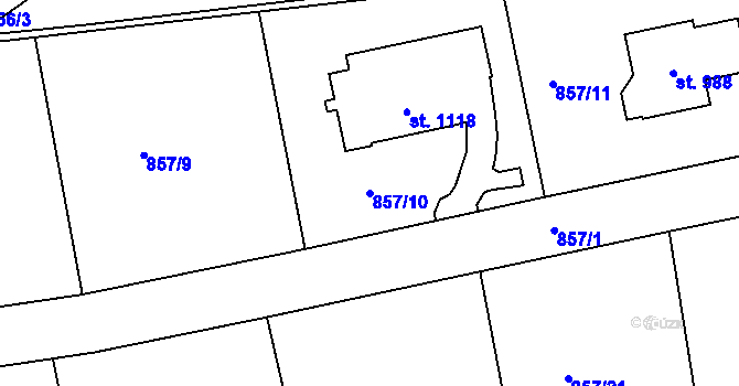 Parcela st. 857/10 v KÚ Žebrák, Katastrální mapa