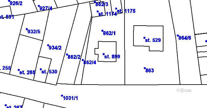 Parcela st. 899 v KÚ Žebrák, Katastrální mapa
