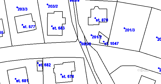 Parcela st. 985/8 v KÚ Žebrák, Katastrální mapa