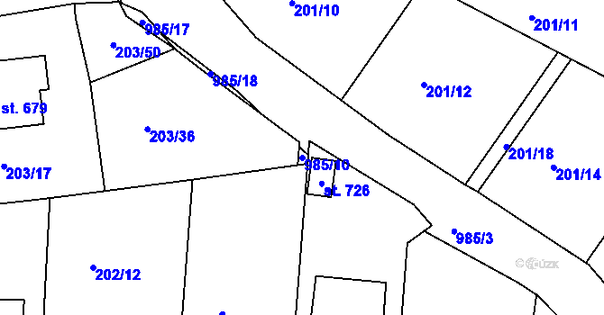 Parcela st. 985/10 v KÚ Žebrák, Katastrální mapa