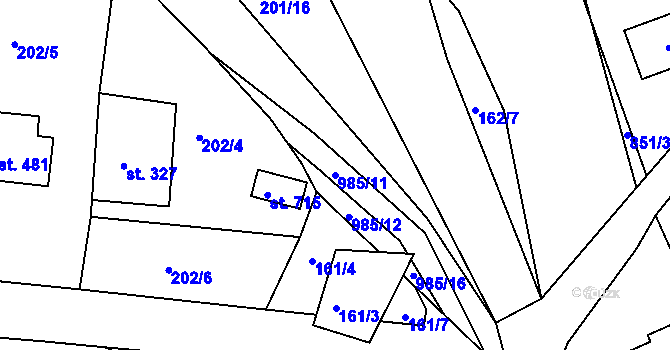 Parcela st. 985/11 v KÚ Žebrák, Katastrální mapa