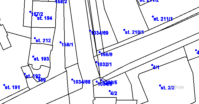 Parcela st. 166/9 v KÚ Žebrák, Katastrální mapa