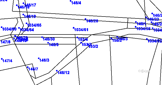 Parcela st. 153/3 v KÚ Žebrák, Katastrální mapa