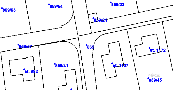 Parcela st. 865 v KÚ Žebrák, Katastrální mapa