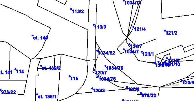 Parcela st. 1034/52 v KÚ Žebrák, Katastrální mapa