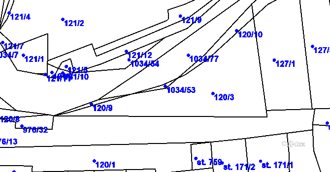 Parcela st. 1034/53 v KÚ Žebrák, Katastrální mapa