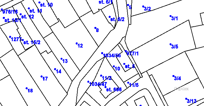 Parcela st. 1034/56 v KÚ Žebrák, Katastrální mapa