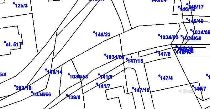 Parcela st. 1034/59 v KÚ Žebrák, Katastrální mapa