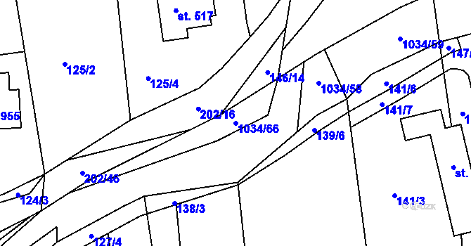 Parcela st. 1034/66 v KÚ Žebrák, Katastrální mapa