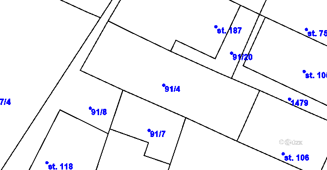 Parcela st. 91/4 v KÚ Choťovice, Katastrální mapa
