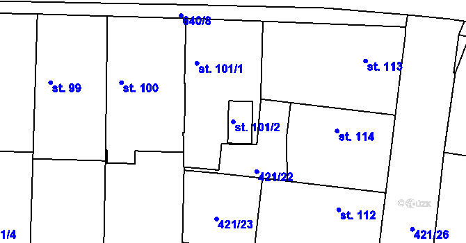 Parcela st. 101/2 v KÚ Choťovice, Katastrální mapa