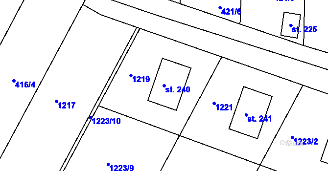 Parcela st. 240 v KÚ Choťovice, Katastrální mapa