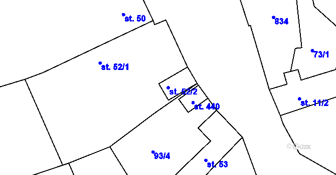 Parcela st. 52/2 v KÚ Žehuň, Katastrální mapa