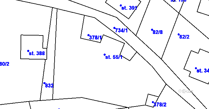 Parcela st. 55/1 v KÚ Žehuň, Katastrální mapa