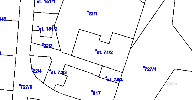 Parcela st. 74/2 v KÚ Žehuň, Katastrální mapa