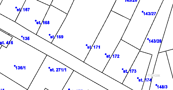 Parcela st. 171 v KÚ Žehuň, Katastrální mapa