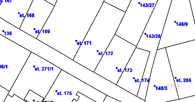 Parcela st. 172 v KÚ Žehuň, Katastrální mapa