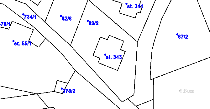 Parcela st. 343 v KÚ Žehuň, Katastrální mapa