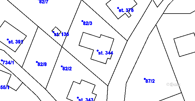 Parcela st. 344 v KÚ Žehuň, Katastrální mapa