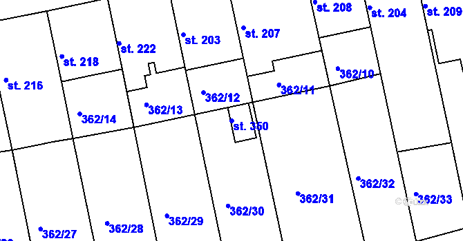 Parcela st. 350 v KÚ Žehuň, Katastrální mapa