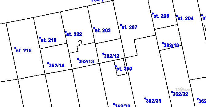 Parcela st. 362/12 v KÚ Žehuň, Katastrální mapa