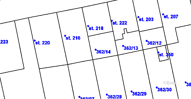 Parcela st. 362/14 v KÚ Žehuň, Katastrální mapa