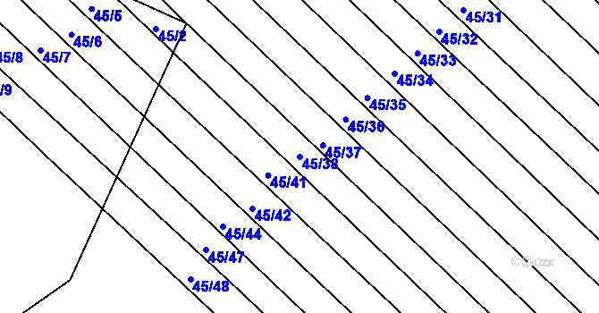 Parcela st. 45/38 v KÚ Žehuň, Katastrální mapa