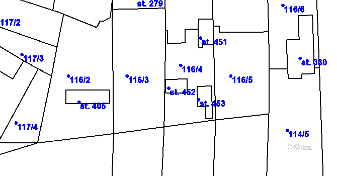Parcela st. 452 v KÚ Žehuň, Katastrální mapa