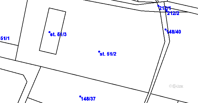 Parcela st. 51/2 v KÚ Bojmany, Katastrální mapa