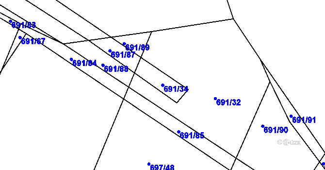 Parcela st. 691/34 v KÚ Horka u Žehušic, Katastrální mapa