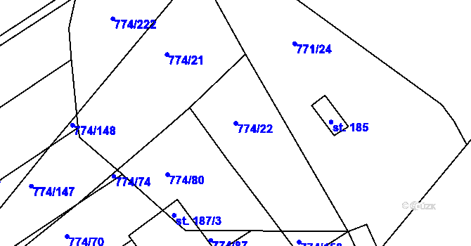 Parcela st. 774/22 v KÚ Horka u Žehušic, Katastrální mapa