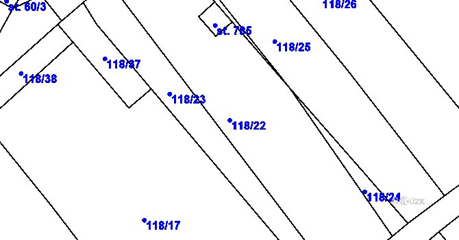 Parcela st. 118/22 v KÚ Horka u Žehušic, Katastrální mapa