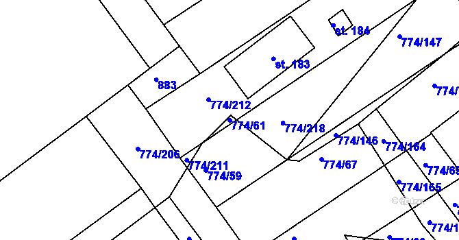 Parcela st. 774/61 v KÚ Horka u Žehušic, Katastrální mapa