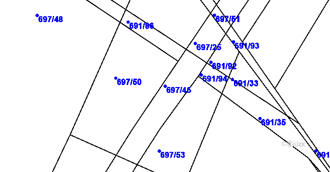 Parcela st. 697/45 v KÚ Horka u Žehušic, Katastrální mapa