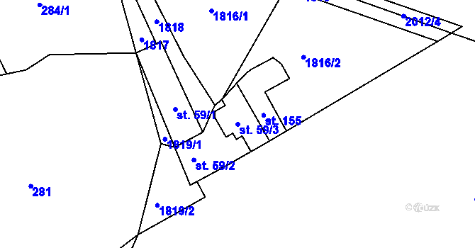 Parcela st. 59/3 v KÚ Horušice, Katastrální mapa