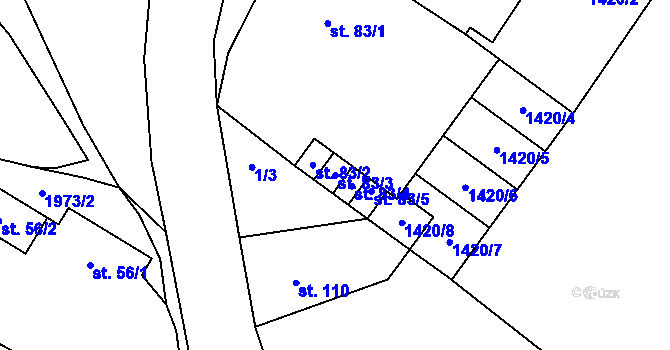 Parcela st. 83/3 v KÚ Horušice, Katastrální mapa