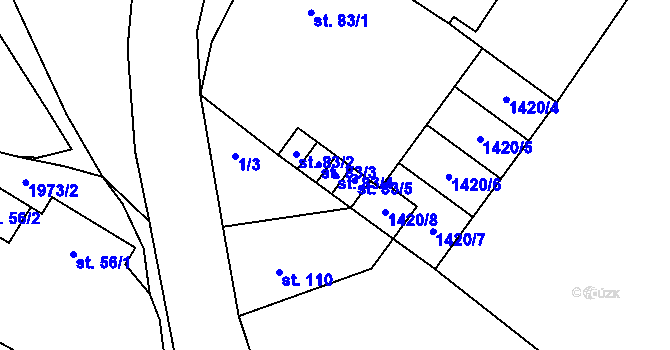 Parcela st. 83/4 v KÚ Horušice, Katastrální mapa