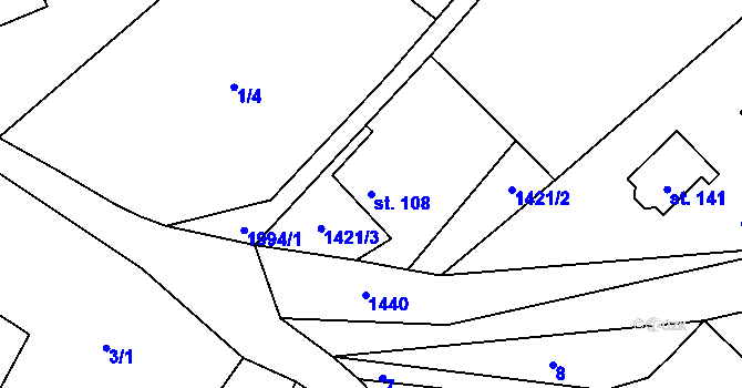 Parcela st. 108 v KÚ Horušice, Katastrální mapa