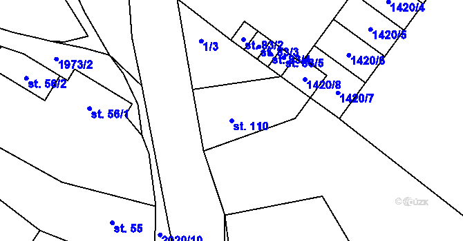 Parcela st. 110 v KÚ Horušice, Katastrální mapa