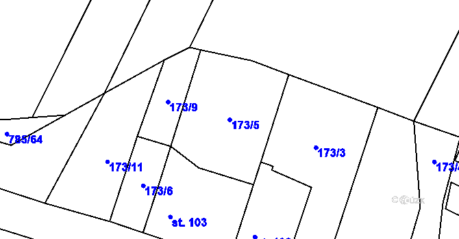 Parcela st. 173/5 v KÚ Horušice, Katastrální mapa