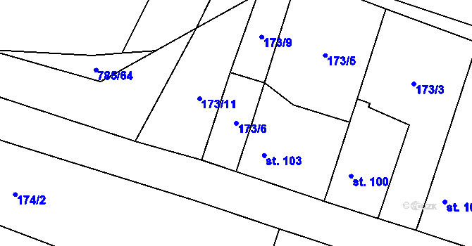 Parcela st. 173/6 v KÚ Horušice, Katastrální mapa