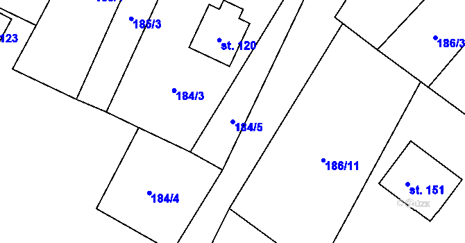 Parcela st. 184/5 v KÚ Horušice, Katastrální mapa