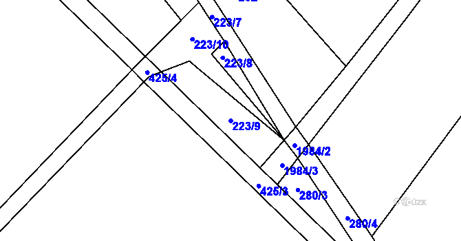 Parcela st. 223/9 v KÚ Horušice, Katastrální mapa