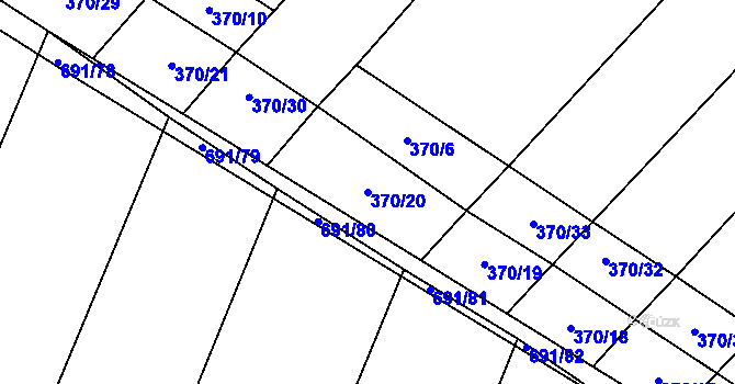 Parcela st. 370/20 v KÚ Horušice, Katastrální mapa