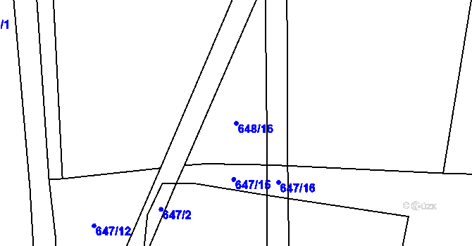 Parcela st. 648/16 v KÚ Horušice, Katastrální mapa